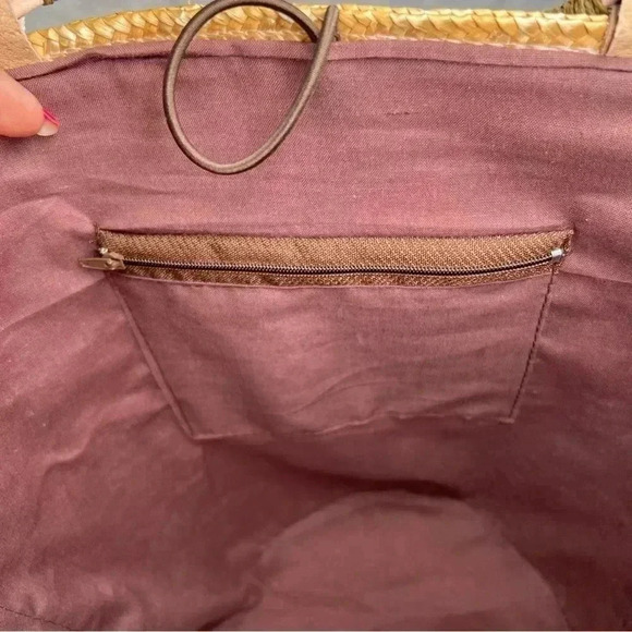 Unbranded Woven  Straw Raffia Beach Large Lined Floral Sequins‎ Tote Basket - Picture 6 of 15